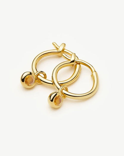November Birthstone Mini Charm Hoop Earrings | 18ct Gold Vermeil/Citrine Earrings Missoma