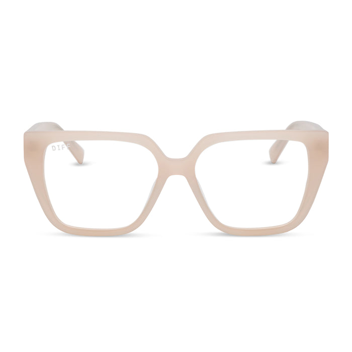 diff eyewear featuring the olive square prescription glasses with a milky blush acetate frame front view