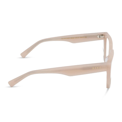 diff eyewear featuring the olive square prescription glasses with a milky blush acetate frame side view