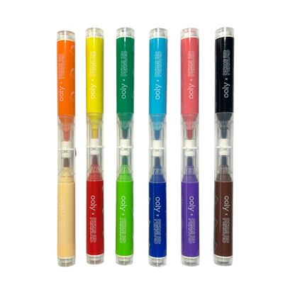 Row of OOLY x Peanuts Double-Ended Brush & Stamp Markers with caps
