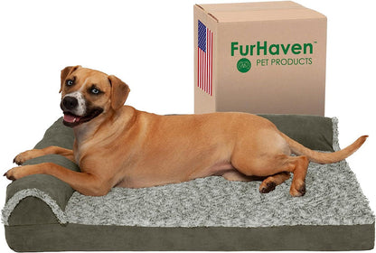 (Two-Tone Faux Fur & Suede) Dark Sage / Large / Cooling Gel Foam