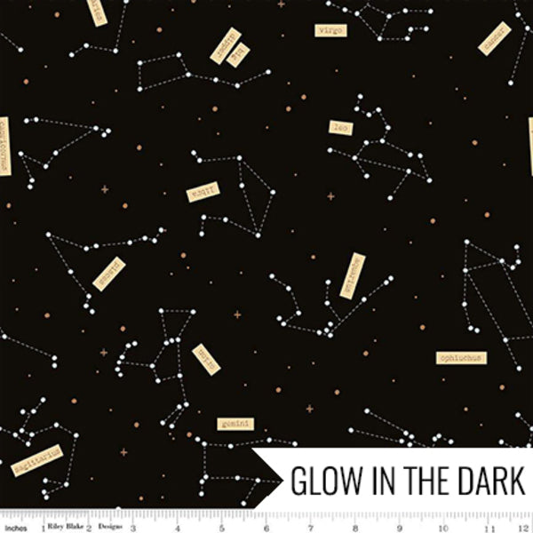 Outer Space by Nasa Constellations Black Glow in the Dark Fabric , Riley Blake