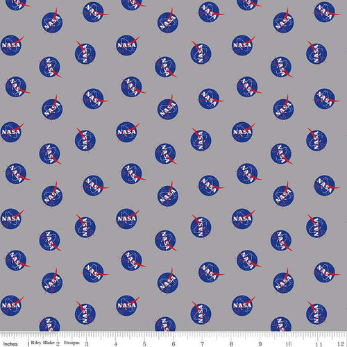 Outer Space by Nasa Logo Toss Gray Fabric , Riley Blake