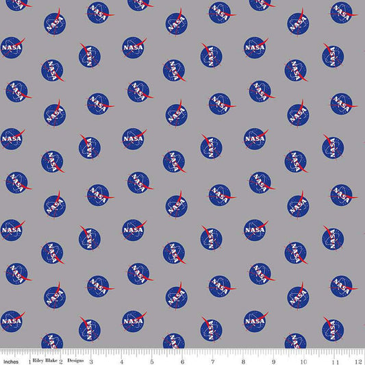 Outer Space by Nasa Logo Toss Gray Fabric , Riley Blake