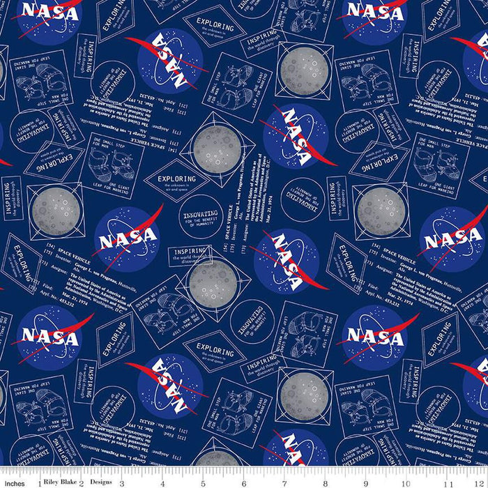 Outer Space by Nasa Moon Boots Navy Fabric , Riley Blake
