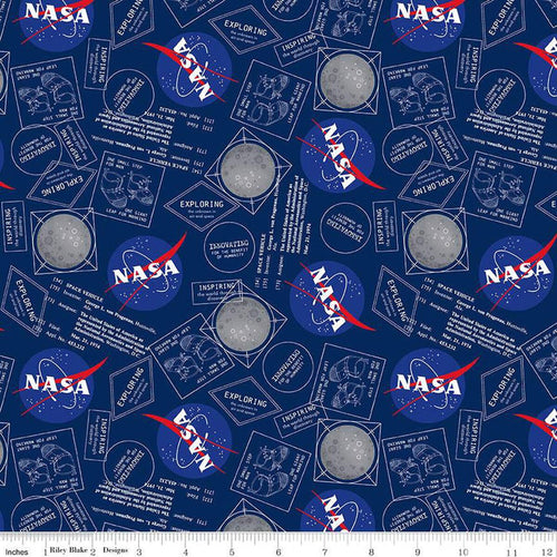 Outer Space by Nasa Moon Boots Navy Fabric , Riley Blake