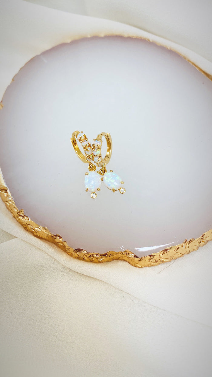 Oval Opal Huggy Earrings