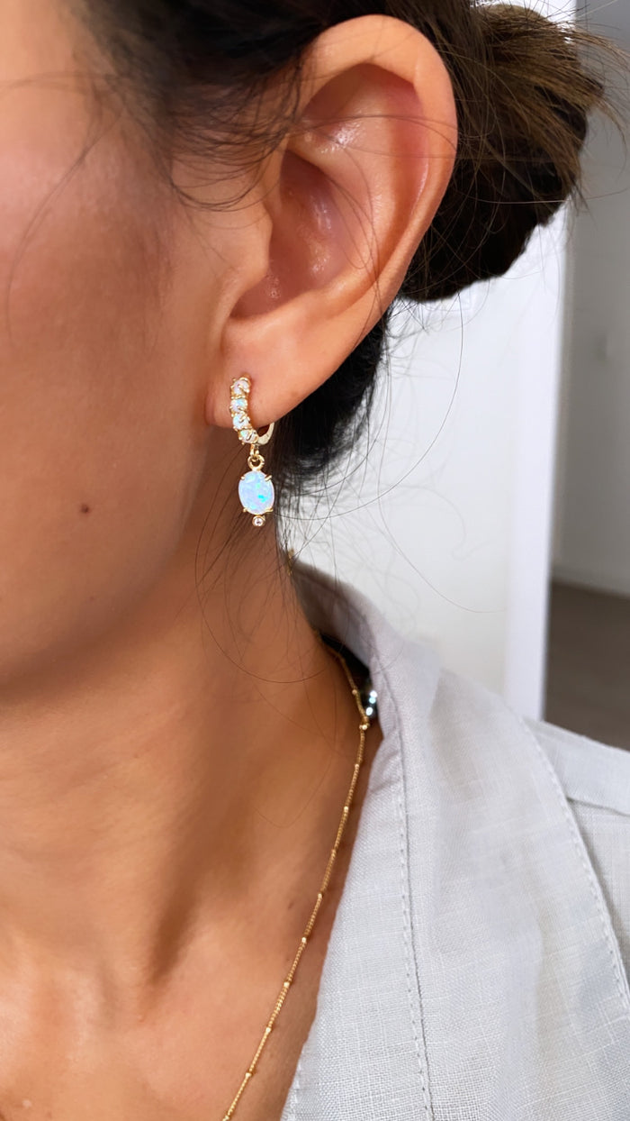 Oval Opal Huggy Earrings