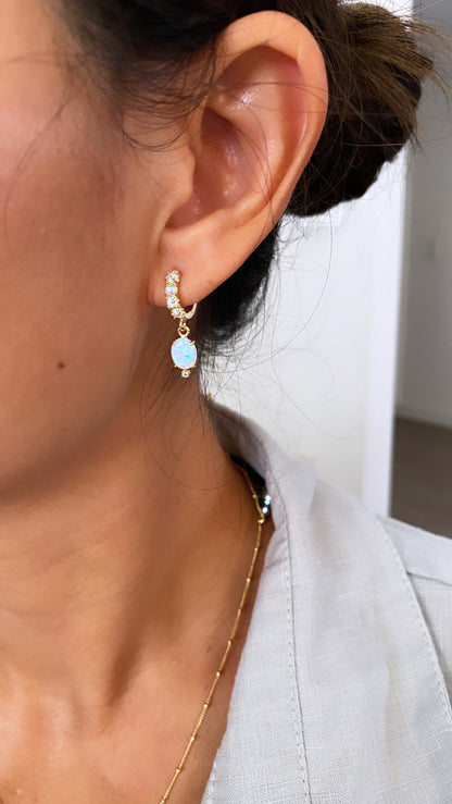 Oval Opal Huggy Earrings