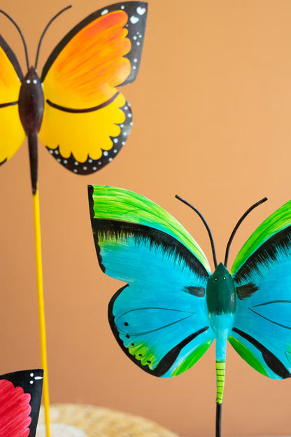 Painted Iron Butterfly on Wood Base (3 colors)