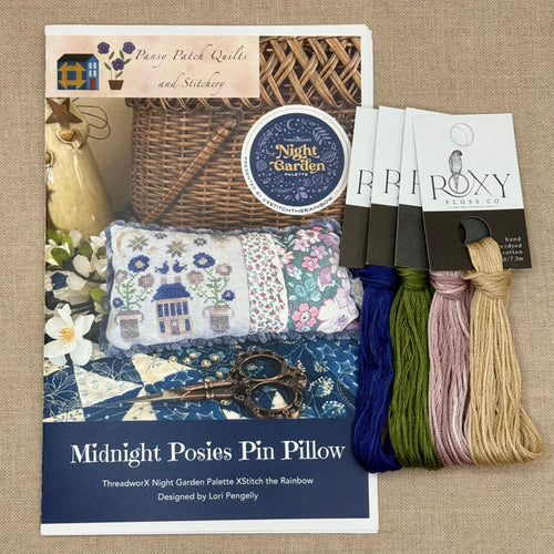 Pansy Patch Quilts and Stitchery - Midnight Posies - Cross Stitch Chart and/or Roxy Floss Co Threads