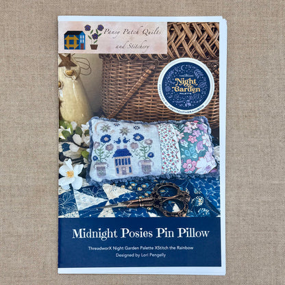 Pansy Patch Quilts and Stitchery - Midnight Posies - Cross Stitch Chart and/or Roxy Floss Co Threads