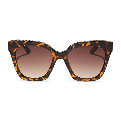 diff eyewear paris square oversized sunglasses with a dark tortoise frame and brown gradient lenses front view