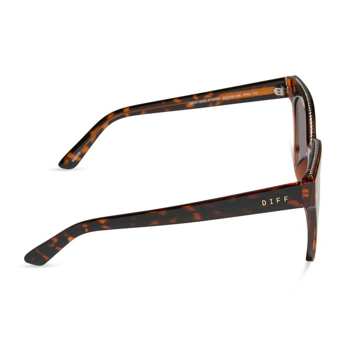diff eyewear paris square oversized sunglasses with a dark tortoise frame and brown gradient lenses side view