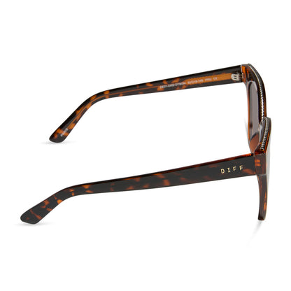diff eyewear paris square oversized sunglasses with a dark tortoise frame and brown gradient lenses side view