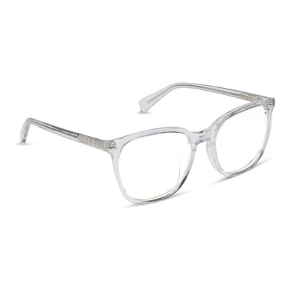 diff eyewear featuring the parker square blue light technology glasses with a clear frame angled view