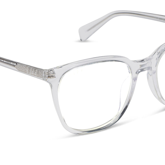 diff eyewear featuring the parker square blue light technology glasses with a clear frame detailed view