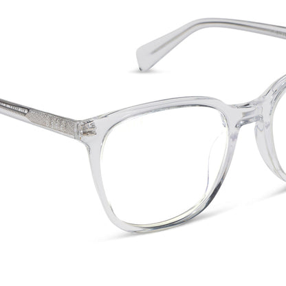 diff eyewear featuring the parker square blue light technology glasses with a clear frame detailed view
