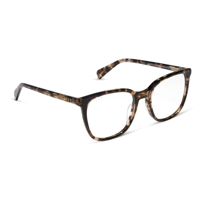 diff eyewear featuring the parker square prescription glasses with a espresso tortoise frame angled view