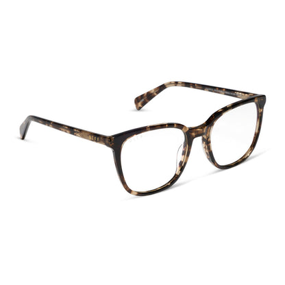 diff eyewear featuring the parker square prescription glasses with a espresso tortoise frame angled view