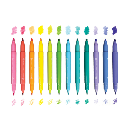 Pastel Hues markers uncapped with color swatches