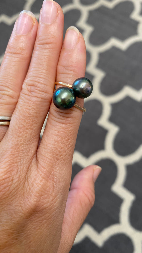 Peacock Tahitian pearl ring - 7.25