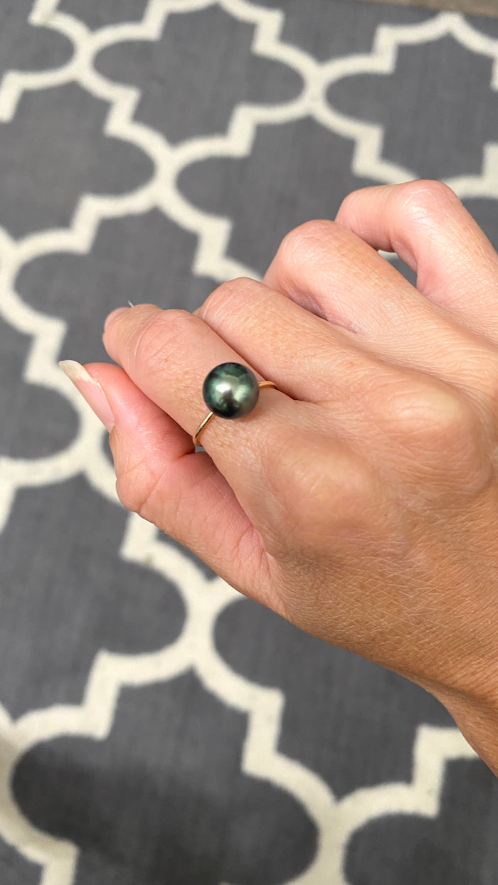 Peacock Tahitian pearl ring - 7.25