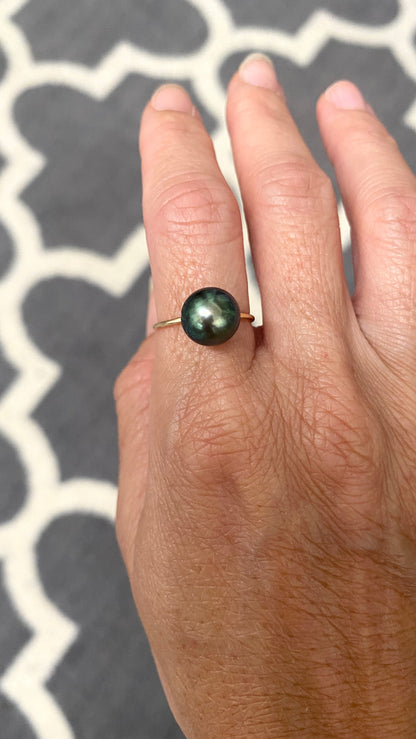 Peacock Tahitian pearl ring - 7.25