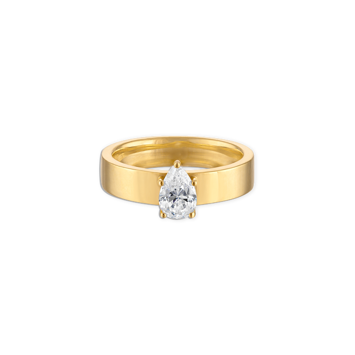 Pear Pinky Ring - vermeil yellow gold pinky ring with prong set lab gemstone pear