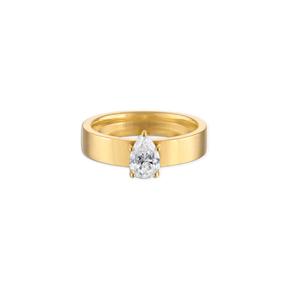 Pear Pinky Ring - vermeil yellow gold pinky ring with prong set lab gemstone pear
