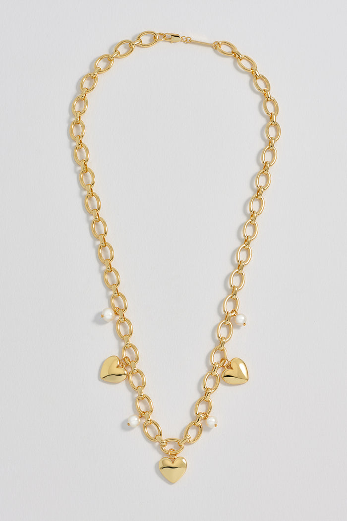 Pearl and Heart Charm Necklace