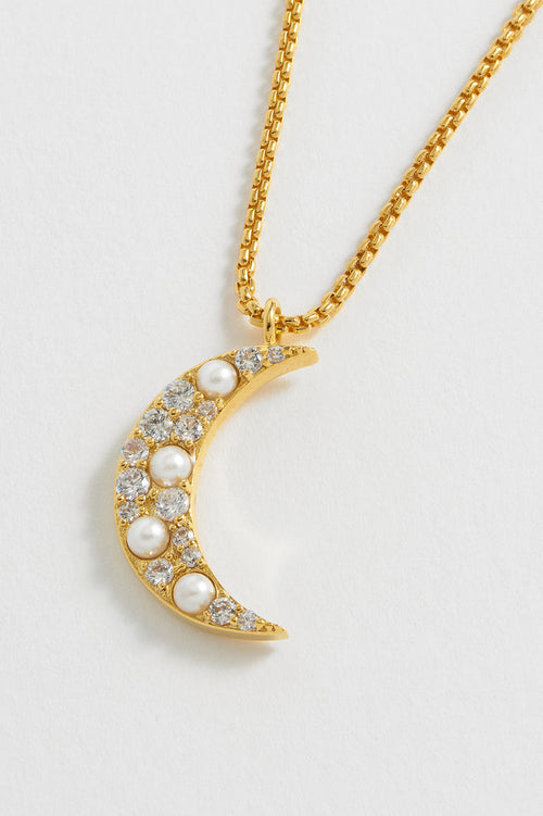 Pearl CZ Moon Pendant