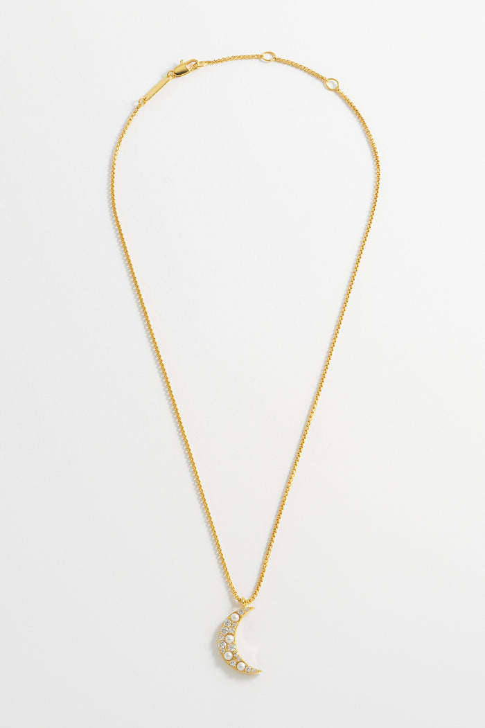 Pearl CZ Moon Pendant