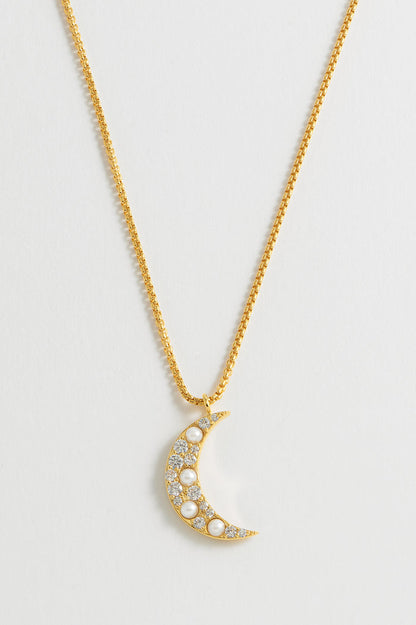 Pearl CZ Moon Pendant