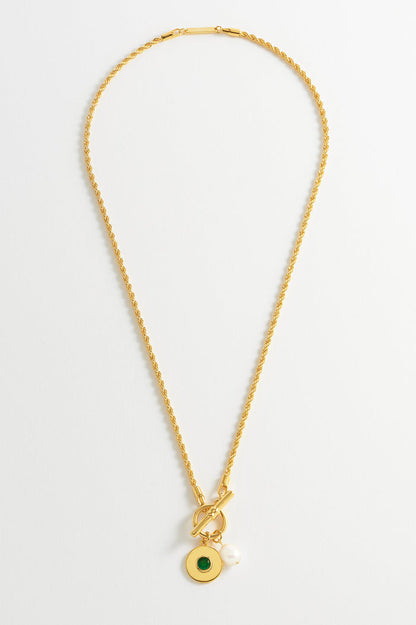 Pearl CZ T-Bar Rope Necklace