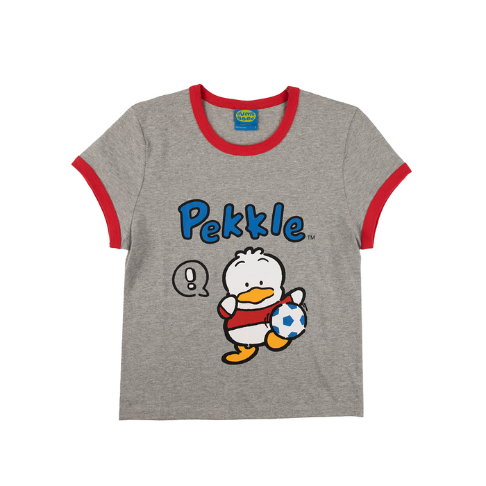 Pekkle x Dumbgood Grey Ringer Baby Tee (SMALL ONLY) Apparel BIOWORLD