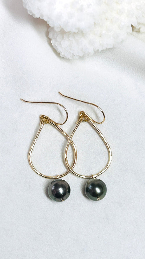 Petite Teardrop earrings -  Tahitian Pearl