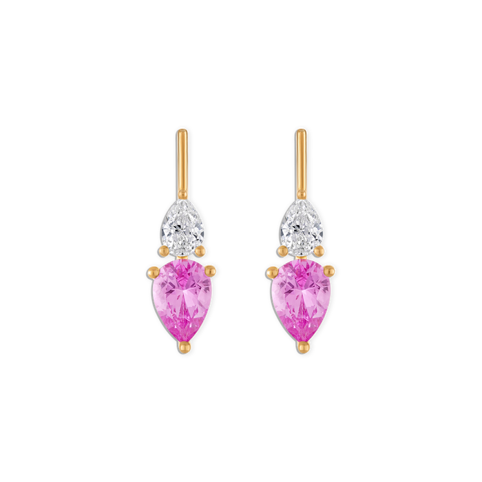 Pink Linea Raine Earring - 14k vermeil double pear earring with pink lab gemstone