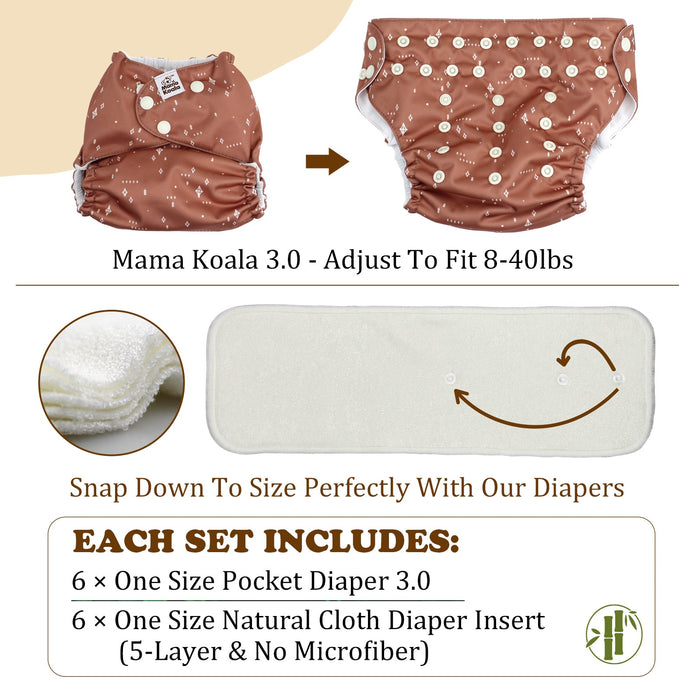 POCKET DIAPER 3.0 WITH INSERTS - 6 PACK(A-Animals' Love)