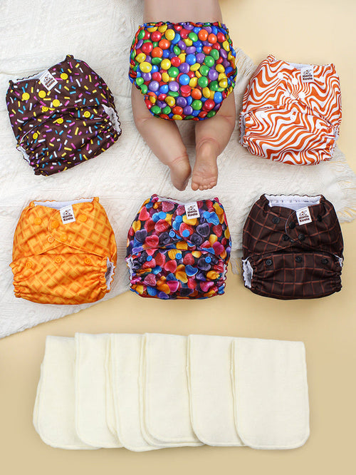 POCKET DIAPER 3.0 WITH INSERTS - 6 PACK(A-Candy and Cookies)