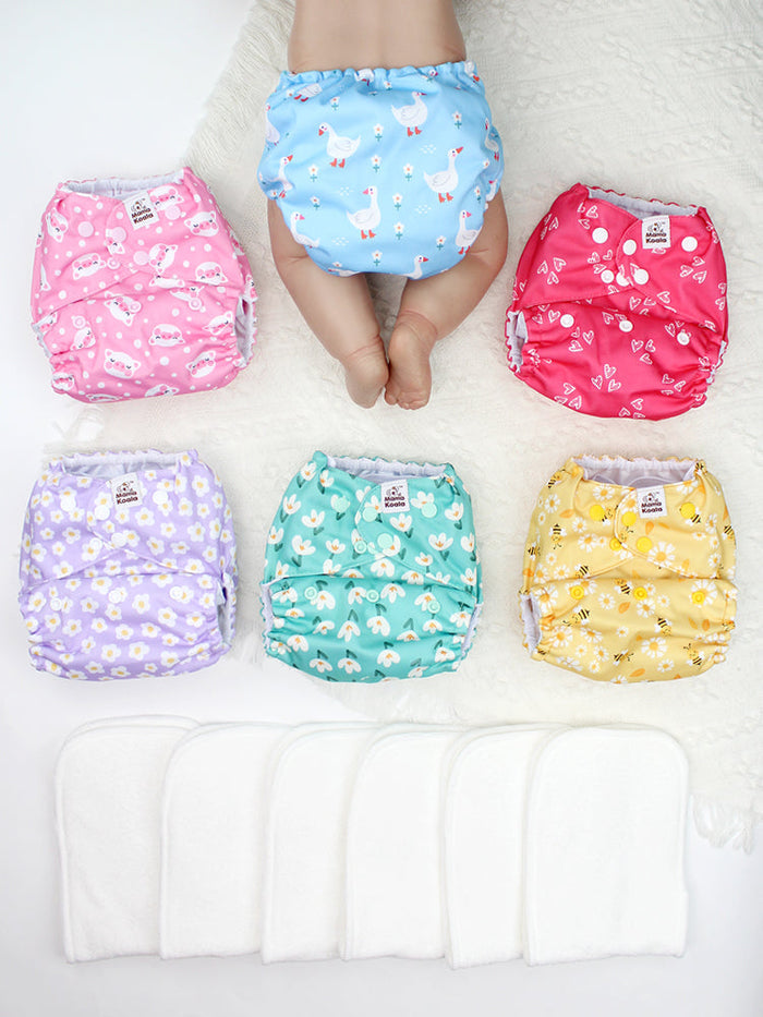 POCKET DIAPER 3.0 WITH INSERTS - 6 PACK(A-Flower Romance)