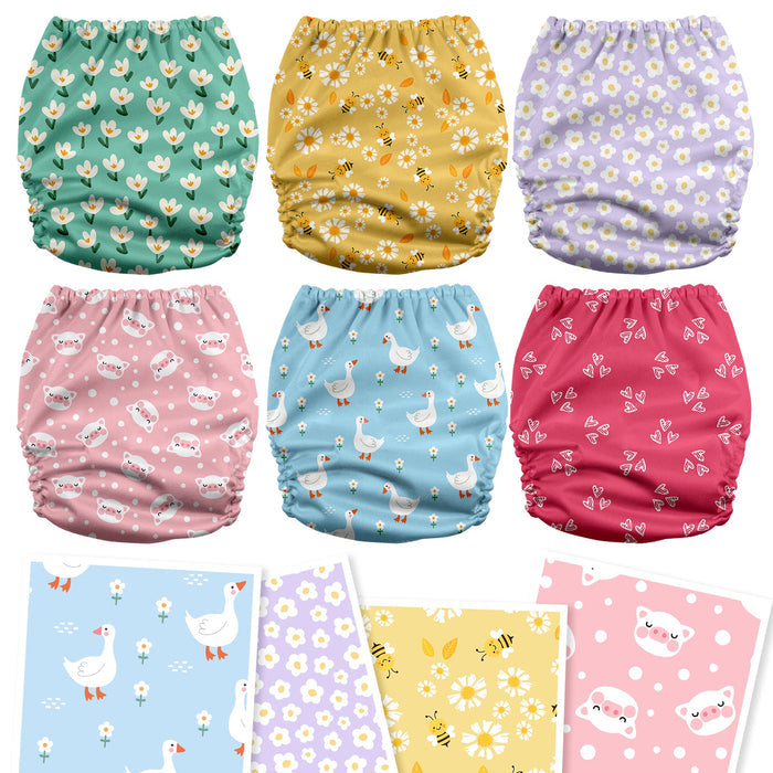 POCKET DIAPER 3.0 WITH INSERTS - 6 PACK(A-Flower Romance)