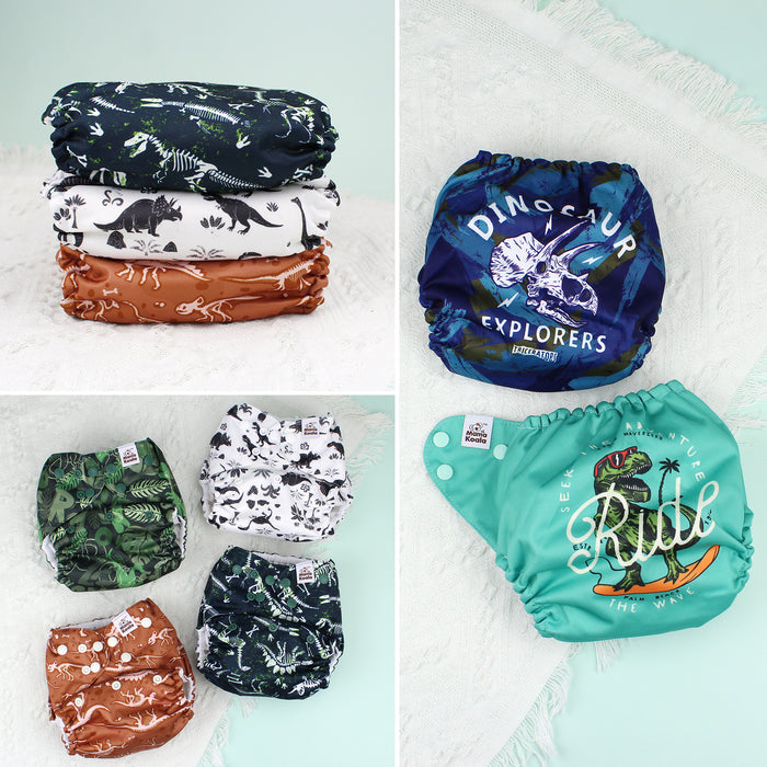 POCKET DIAPER 3.0 WITH INSERTS - 6 PACK(Cool Dinosaurs)