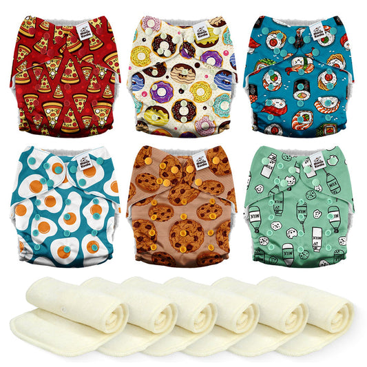 POCKET DIAPER 3.0 WITH INSERTS - 6 PACK(Food Meeting)