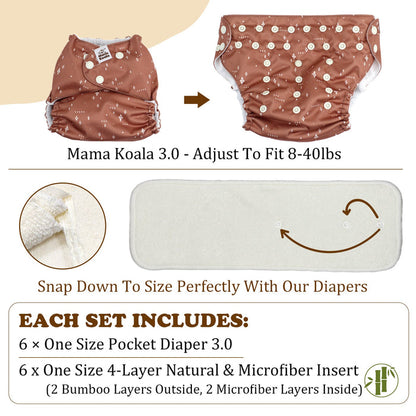 POCKET DIAPER 3.0 WITH INSERTS - 6 PACK(Food Meeting)