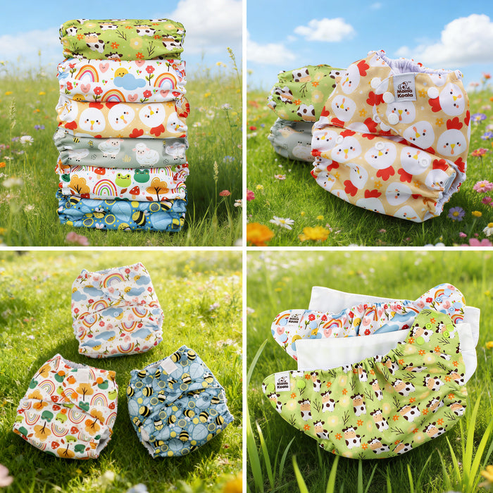 POCKET DIAPER 3.0 WITH INSERTS - 6 PACK(Happy Farm)
