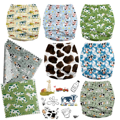 POCKET DIAPER 3.0 WITH INSERTS - 6 PACK(Happy Moo Time)