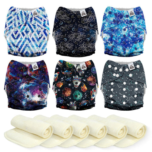 POCKET DIAPER 3.0 WITH INSERTS - 6 PACK(Space Sparkle)