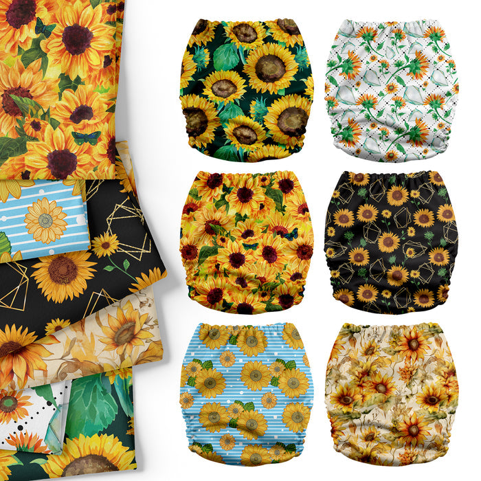 POCKET DIAPER 3.0 WITH INSERTS - 6 PACK(Sunflowers)