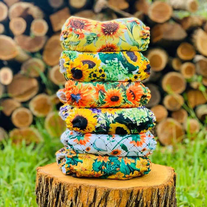 POCKET DIAPER 3.0 WITH INSERTS - 6 PACK(Sunflowers)